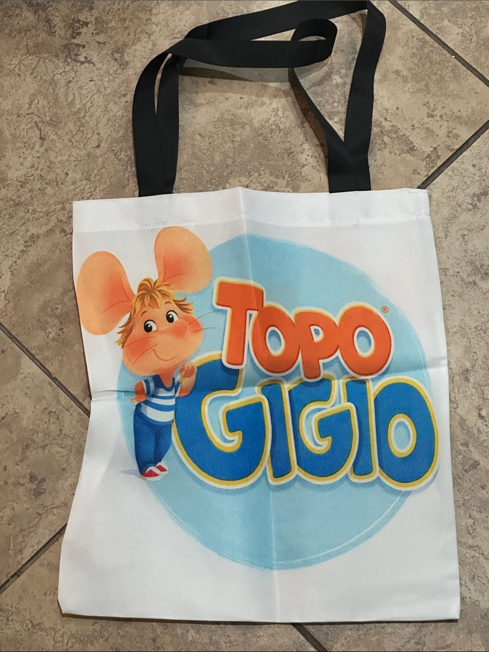 Topo Gigio Tote Bag - White with Blue and Orange Design